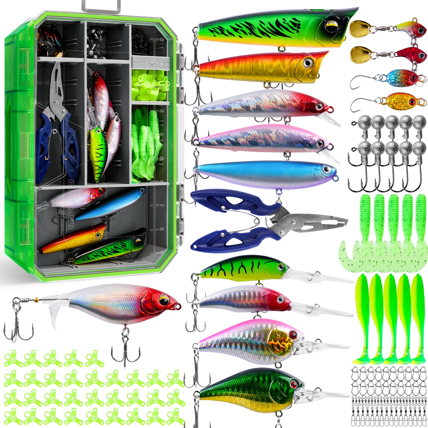 Ghosthorn 141Pcs Fishing Tackle Box with Tackle Set, Featuring Crankbaits, Spoons, Hooks, Sinkers, and Various Accessories, Fishing Bait and Lure Gear Kit, Gift for Fishing Enthusiasts