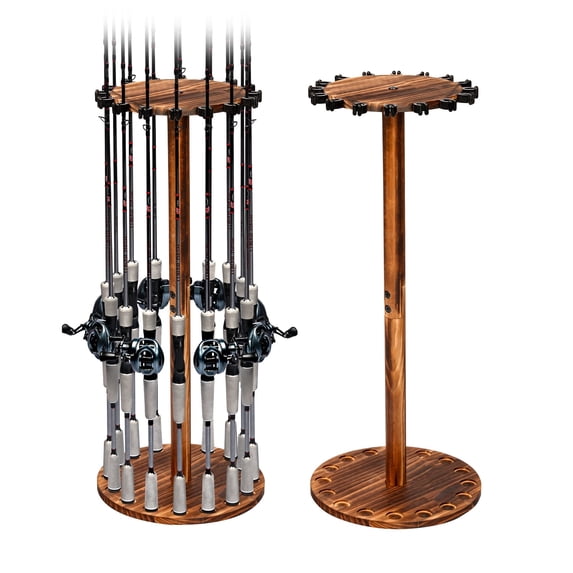 Ghosthorn Circular Fishing Rod Stand - Charcoal Burnt Color, Sturdy & Practical Organizer for Anglers' Fishing Gear