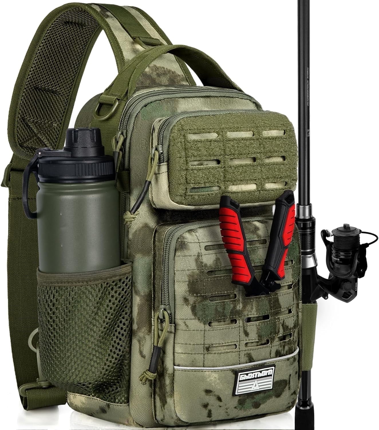 Ghosthorn Fishing Backpack Tackle Sling Bag -Lightweight Sling Tackle Storage Bag- Fishing Backpack with Rod Holder gifts for mother father