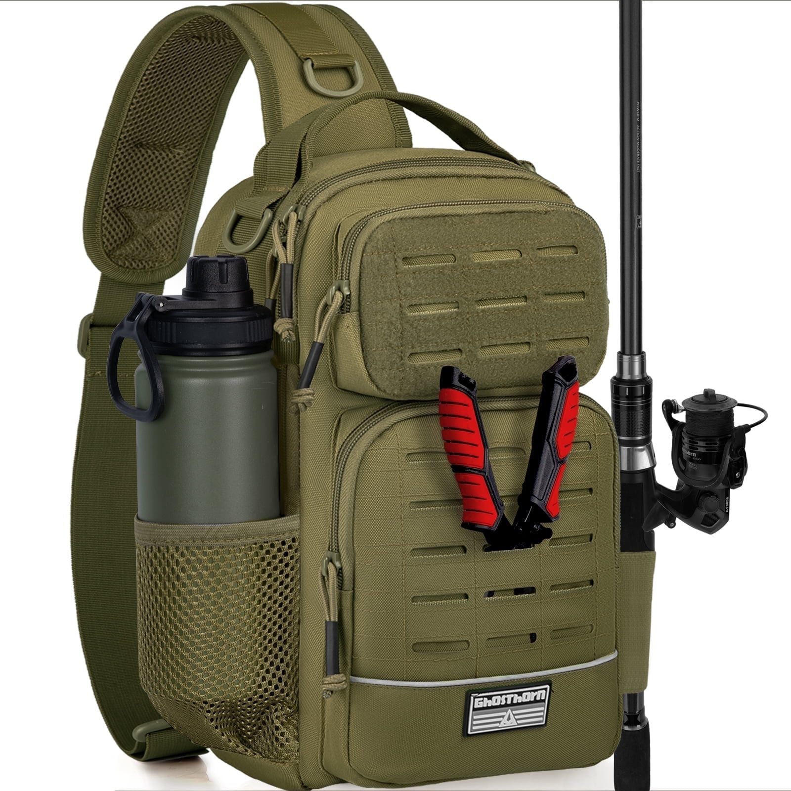 Ghosthorn Fishing Backpack Tackle Sling Bag -Lightweight Sling Tackle Storage Bag- Fishing Backpack with Rod Holder gifts for men
