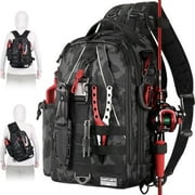 Ghosthorn Fishing Backpack Tackle Sling Bag Nylon Backpack with Rod Holder Gift for Mother Father