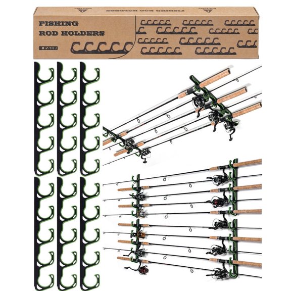 Ghosthorn Fishing Rod Holders for Garage, Up to 5 Rods Fishing Pole Rod Racks Wall or Ceiling Mounted Fishing Pole Rod Holders Garage Organizer Fishing Gear Equipment for Men Women