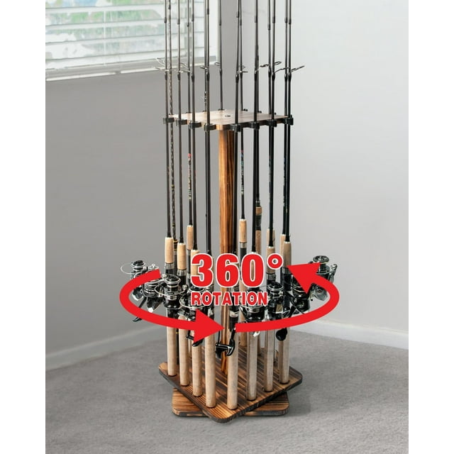 Ghosthorn 360° Rotating Fishing Rod Rack, Holds 16 Rods, Stable Wood