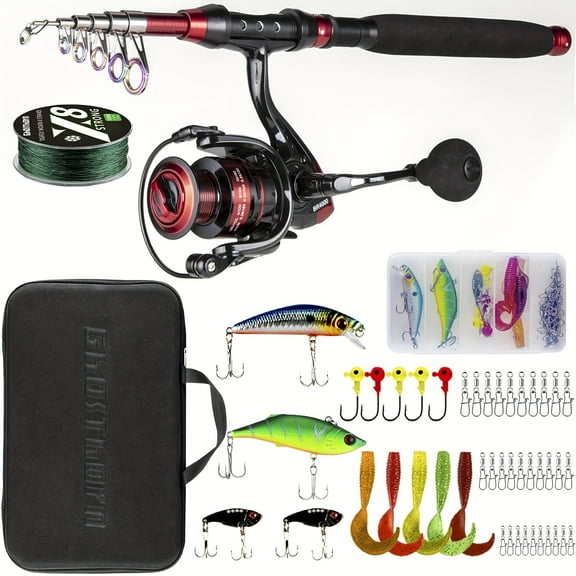 Ghosthorn Fishing Rod&Reel Combo Telescopic Pole Kit Fishing Gear Starter Compact, Carrier Bag for Freshwater Saltwater Gifts for Men Women