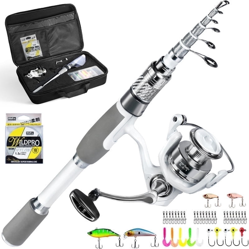 Ghosthorn Fishing Rod and Reel Combo Carbon Fiber Telescopic Fishing Pole Carrier Bag Portable Kit Saltwater Freshwater