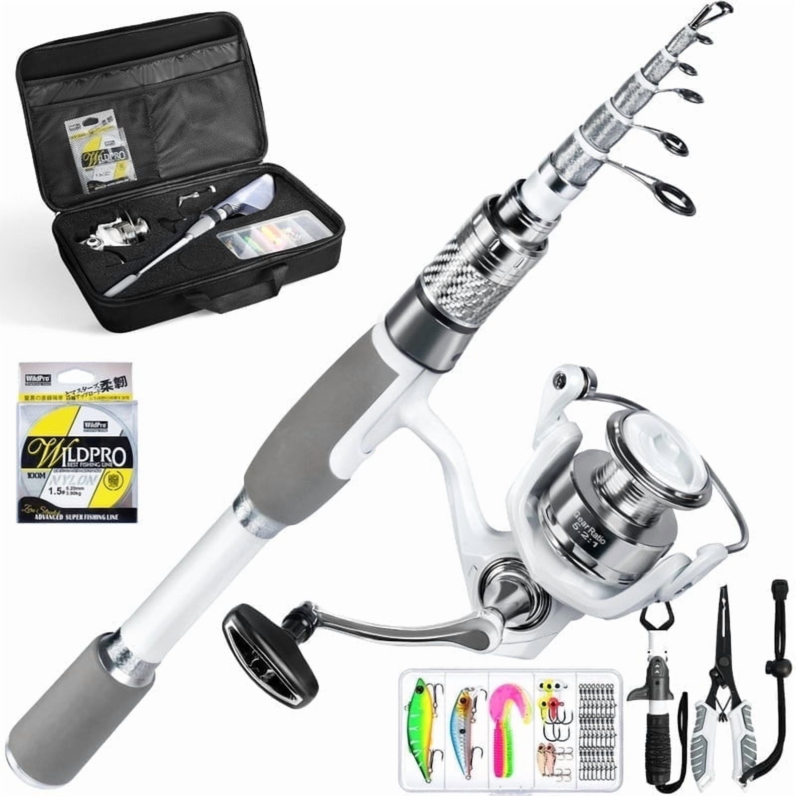 Ghosthorn Fishing Rod and Reel Combo Carbon Fiber Telescopic Fishing Pole Carrier Bag Portable Kit Saltwater Freshwater