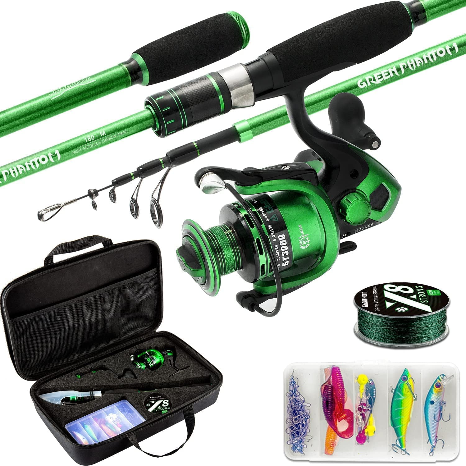 Ghosthorn Fishing Rod and Reel Combo, Telescoping Fishing Pole Travel Kit  with Carrier Bag for Freshwater for Men