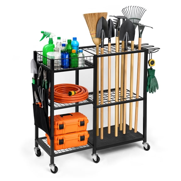 Ghosthorn Heavy-Duty Metal Garden Tool Stand Vertical Storage Rack with Hooks for Garage Shed Backyard Organization, Robust Frame for Yard Tool Storage (Tools Not Included)