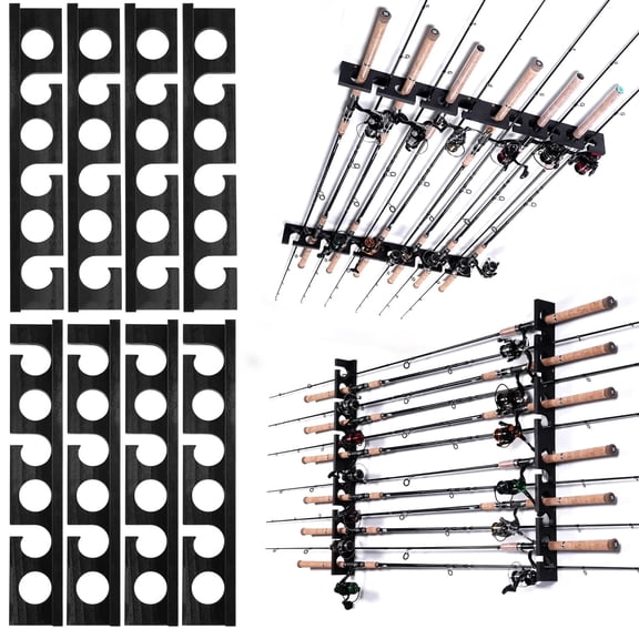 Wall or Ceiling Mounted Fishing Pole Rod Racks - Capable of Holding Up to 12 Rods, Perfect Garage Storage Organizer for Fishing Gear Equipment, Ideal for Both Men and Women