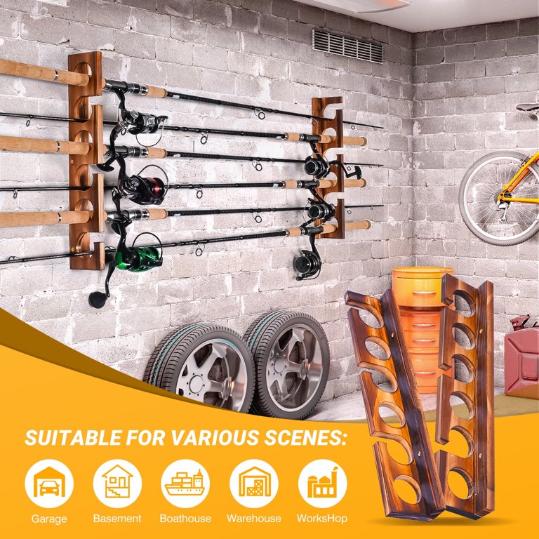 horizontal wall mount fishing rod holder PLUSINNO H5W Solid Wood Holder, & Ceiling Plusinno Durable design ensures long YYST Horizontal Fishing Rod Storage