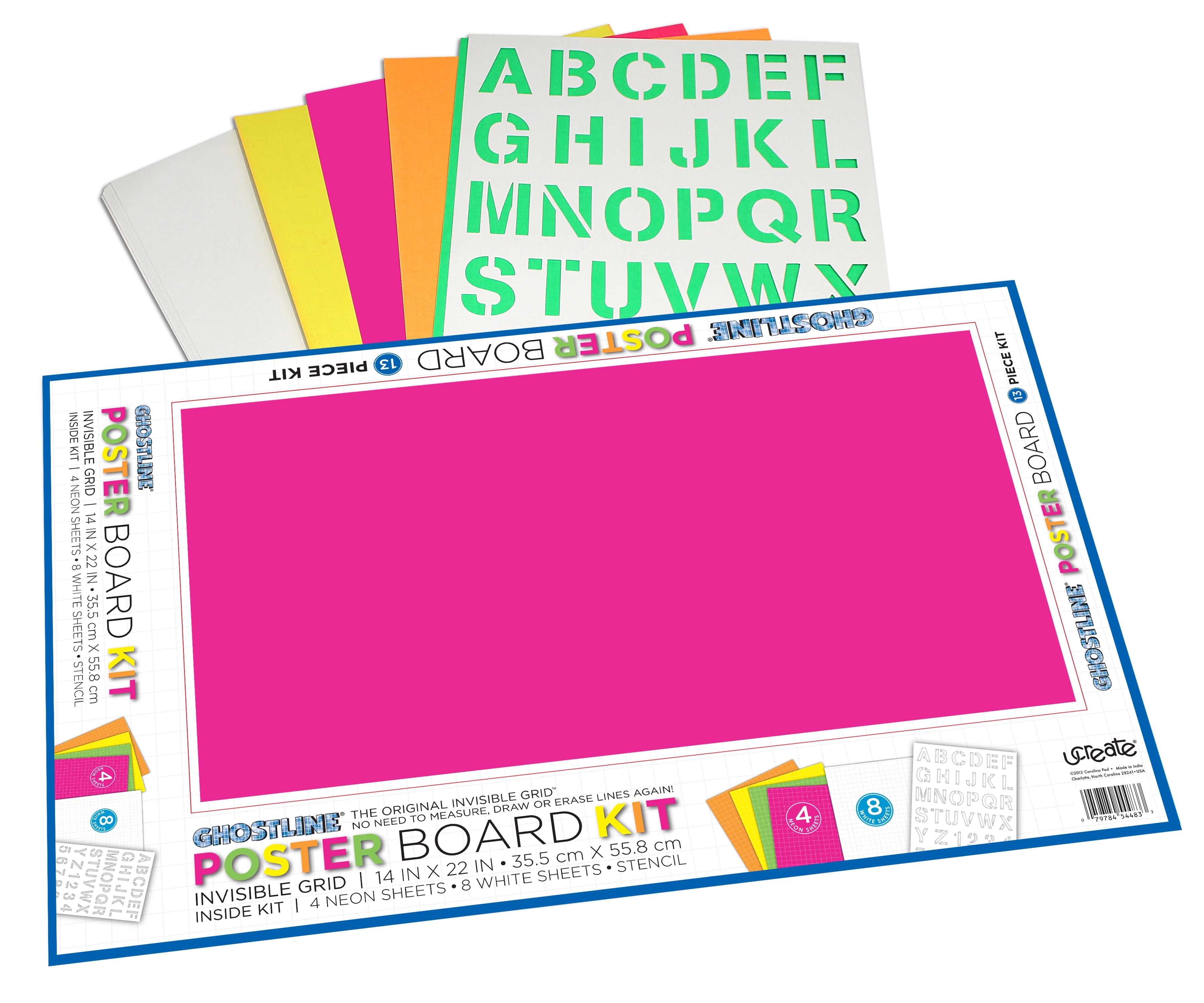 Ghostline Poster Board Kit, 5 Assorted Colors, 14" x 22", 13 Pieces