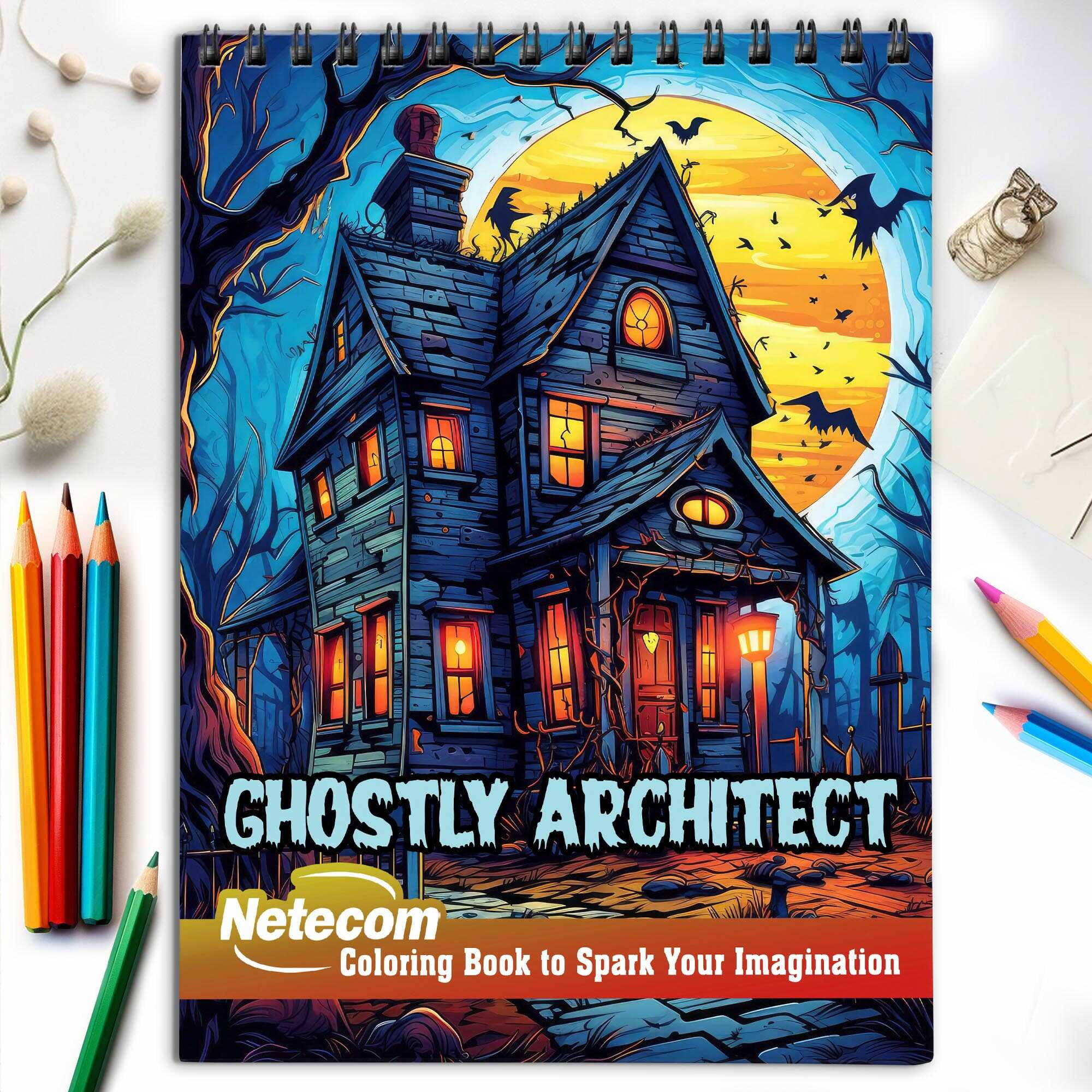 Ghostly Architect Spiral Bound Coloring Book, Celebrate the Spectral