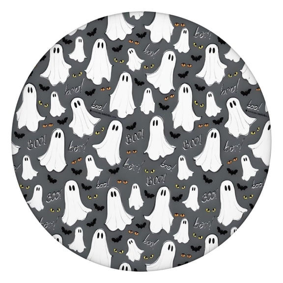 Ghostly Boo Halloween Pattern Round Fitted Tablecloth with Elastic Edge,Dining Table Cover Waterproof,Outdoor Round Tablecloth for Camping,Dining,Indoor and Outdoor
