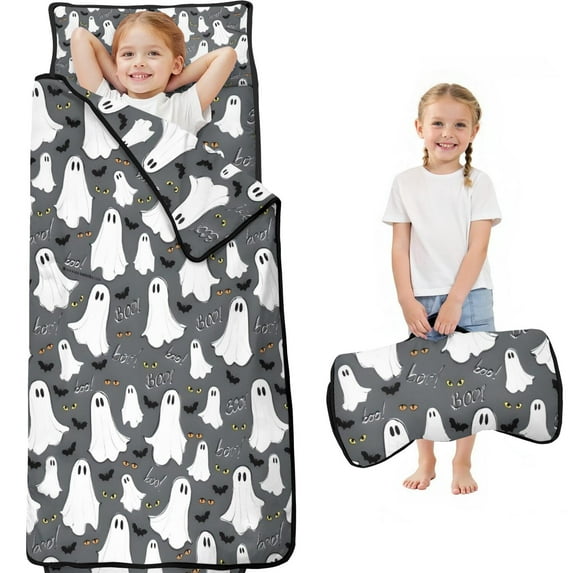 Ghostly Boo Halloween Pattern Toddler Nap Mats for Kids Preschool,59"x22" Sleeping Mat Bag or Kids,Toddler Sleeping Bag,Toddler Nap Mat or Daycare