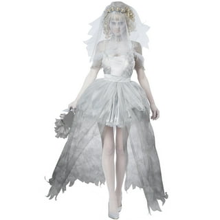  2 Pcs Halloween Women Gossamer Ghost Bride Costume Dress Bridal  Veil White Gothic Victorian Dead Bride Costume for Cosplay(XL) : Clothing,  Shoes & Jewelry