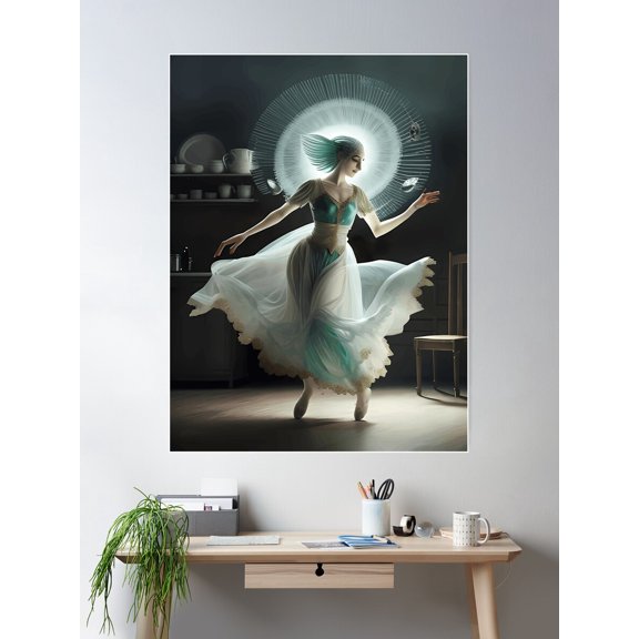 Ghostly Choreography In A Phantom Kitchen Poster Wall Art, Modern Wall Decor For Living Room Bedroom, 12x18 UNFRAMED