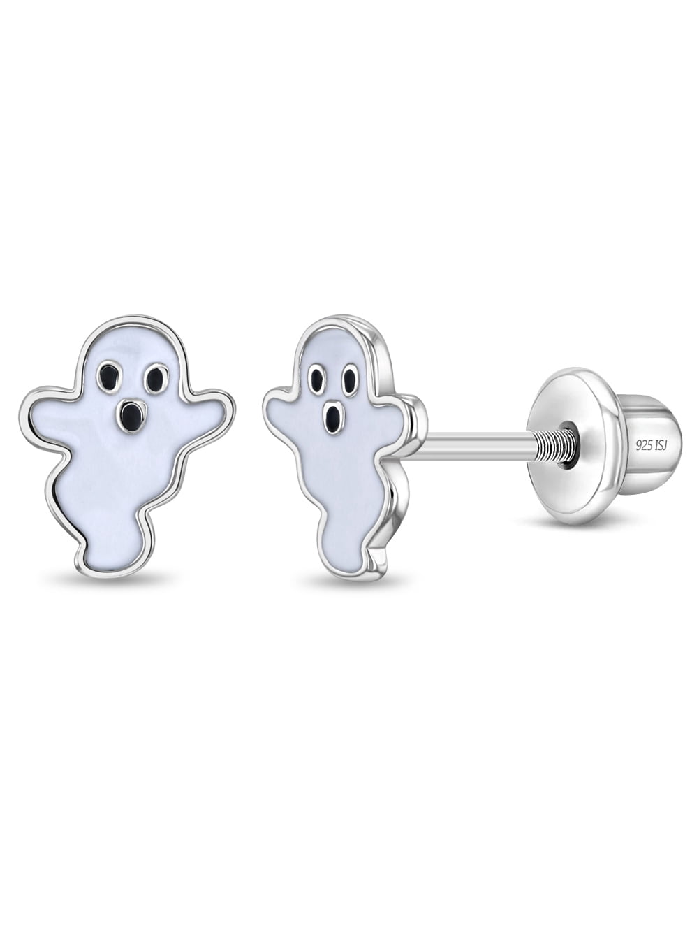 Ghostly Enamel Kids / Children's / Girls Earrings Screw Back - Sterling Silver