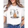 thumbnail image 1 of Ghostly Gatherings Halloween T-Shirt - Spooky Crew Neck Cotton Tee Featuring Dancing Skeletons Around A Campfire - Perfect For Halloween Parties, Autumn Festivals, Costume Events, 1 of 10