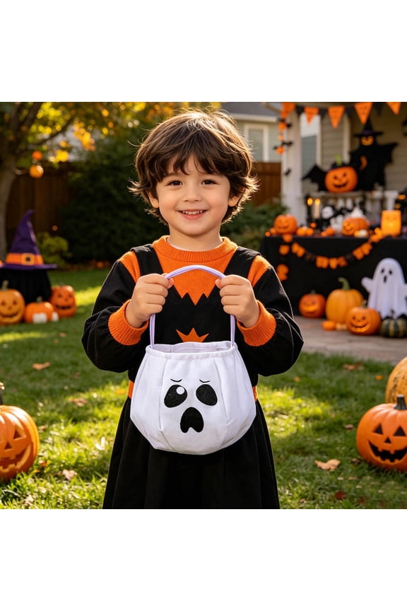 Ghostly Grin Candy HandBags for Kids LightWight Reuseable Eco Tote Bags Trick Or Treating