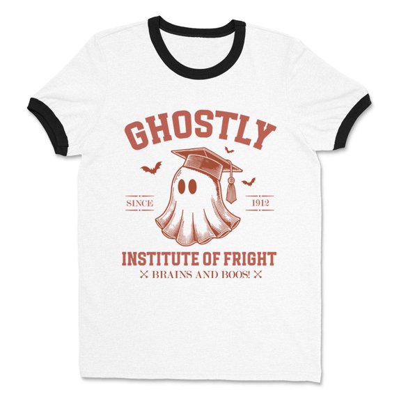 Ghostly Institute of Fright Ringer Tee Shirt Unisex Large White/Black