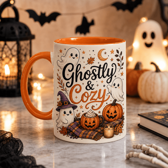 Ghostly Pumpkin Ceramic Coffee Mugs with Cozy Halloween Design
