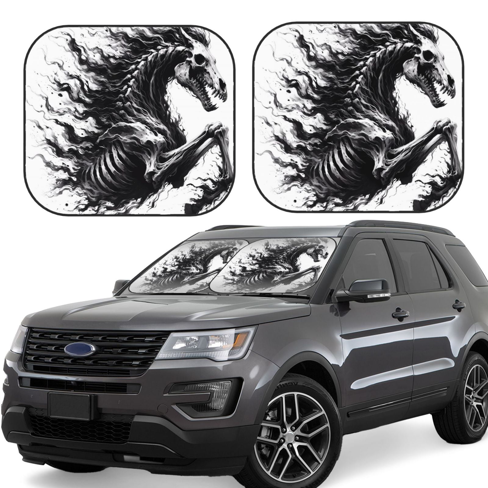 Ghostly Skeleton Horse Car Windshield Sun Shade Foldable Car Sun