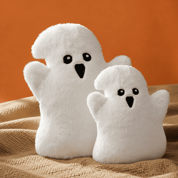 Ghostows Shaped Throw Set Of 2 Boo Room Decor 10x13&7x10 Inches Soft Faux Rabbit Cushion
