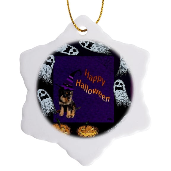 3drose, Ghosts and Pumpkins - Rottweiler, Rottweilers, Rottie, Rotties, Rottie Owner, Rottweiler Puppy, 3 inch Snowflake Porcelain Ornament