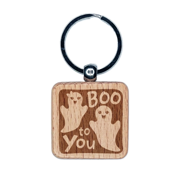 Ghosts Boo To You Halloween Square Keychain Charm Tag - Engraved Wood