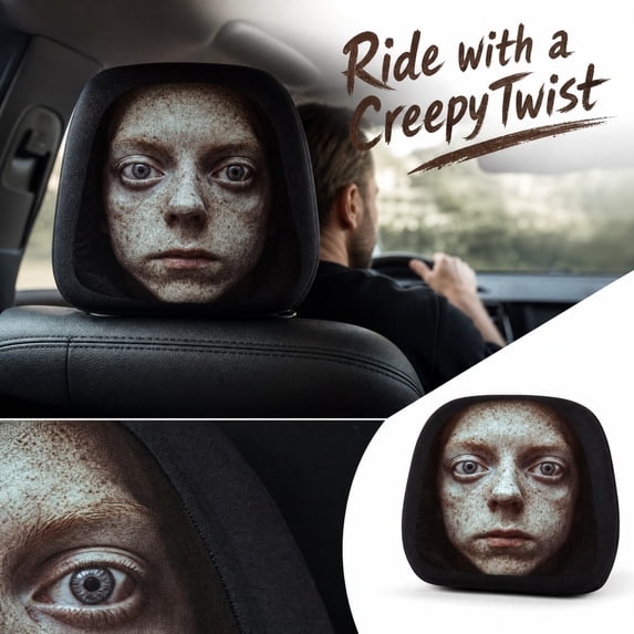 Ghosts Car Headrest Cover, Scary Face Printing Car Seat Headrest Protector, Washable Auto Head Rest Pillow Cover for Sedan Van Truck, Universal Vehicle Interior Accessories H