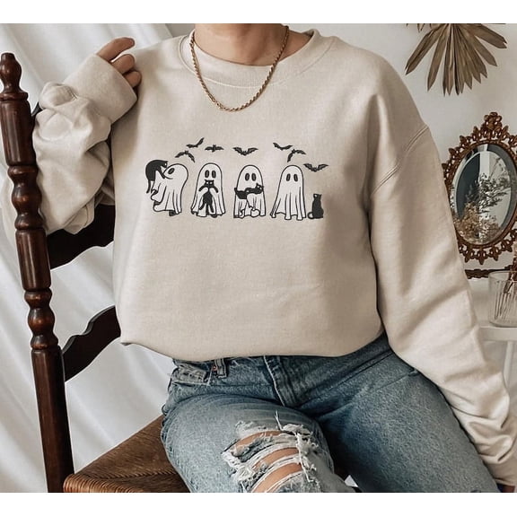 Ghosts Cats Halloween Embroidered Sweatshirt