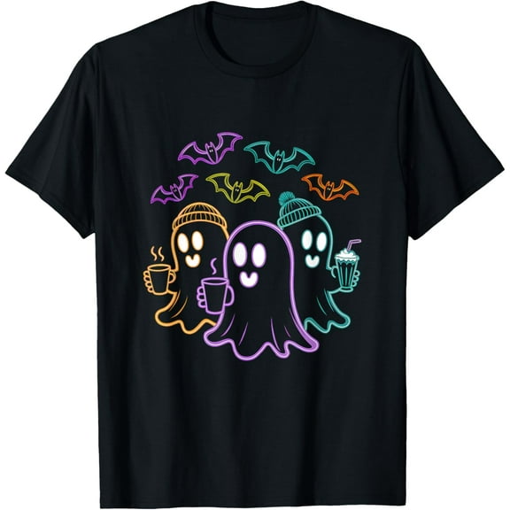 Ghosts Coffee Crew Cute Halloween Design T-Shirt