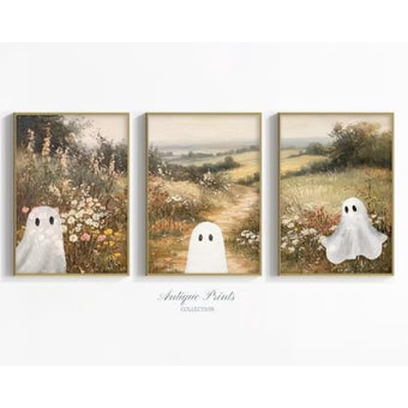 Ghosts Fall Spooky Halloween Autumn Countryside Painting Ghosts ...