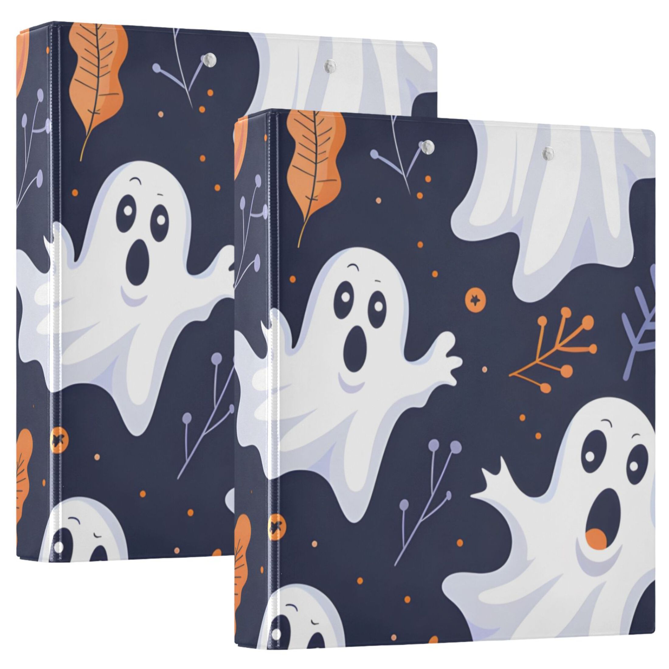 Ghosts Halloween 3 Ring Binders 1.5 inch Hardcover File Folders with Interior Pockets A4 Size Organizer for School Office Hospital Set of 2
