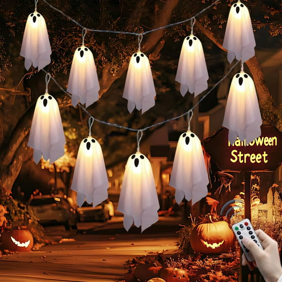 Ghosts Halloween Decor,Ghost Halloween Lights, Battery Operated Light Up Ghost Garland, Waterprof Ghost String Lights Indoor Outdoor For Party, Haunted House, Fireplace, Porch, Window Decor