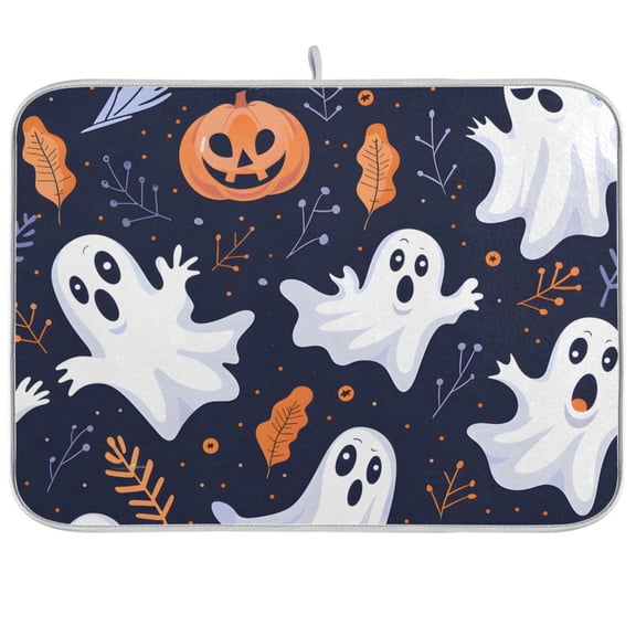 Ghosts Halloween Dish Drying Mat Dish Drainer Rack Mats Water Absorbent Non-Slip Easy Clean Heat Resistant for Kitchen Counter
