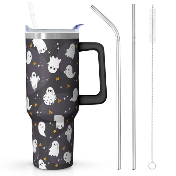 Ghosts Halloween Tumbler 40oz with Handle - Spooky Double Wall Insulated Stainless Steel Cup, Leakproof Lid, Haunted Party Gift