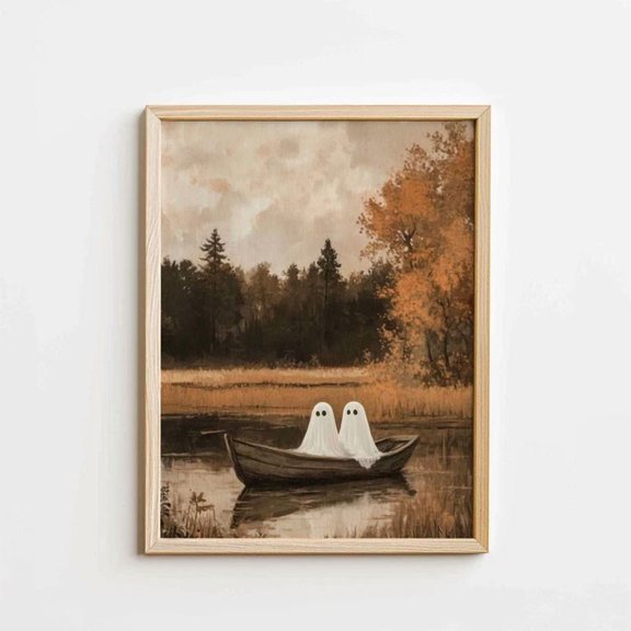 Ghosts In A Boat Poster Spooky Hal.Low.Een Gothic Wall Art Dark Academia Art