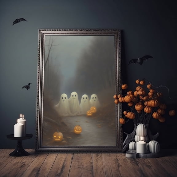 Ghosts In Haunted Forest Painting,Ghost Posters, Ghost Art Print, Horror Posters, Vintage Poster, Dark Academia, Halloween Decor, Wall Art - Best gifts your whole family