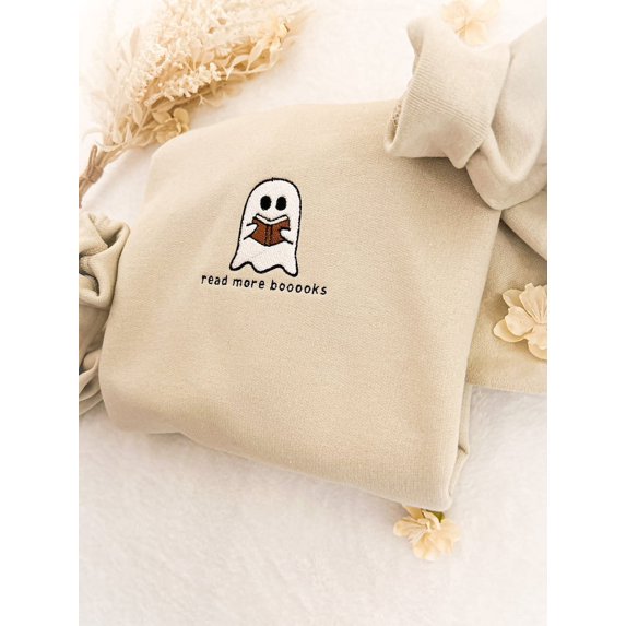 Ghosts Read More Books Halloween Embroidered Sweatshirt