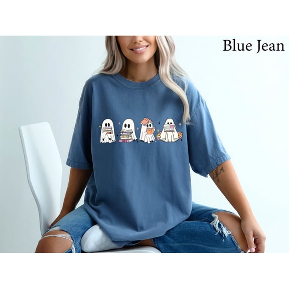 Ghosts Reading Books Shirt| Books Lover Ghost Gift| Cute Little Ghost Shirt|Womens Halloween| Spooky Season Shirt|Fall Shirt