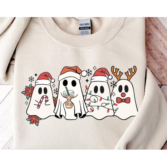 Ghosts Sweatshirt, Cute Ghost Shirt, Ghost Lover Sweatshirt, , , Spooky Shirt, Ghost Santa Tee, Sweatshirt Size S-5Xl