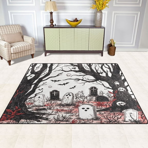 Ghosts Tombstone 63''x48'' Plush Memory Foam Bath Mat, Soft, Absorbent, Non Slip, Durable