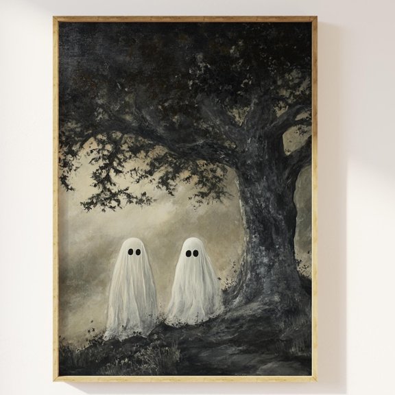 Ghosts Under Oak Tree Wall Art Print, Haunted Forest Decor