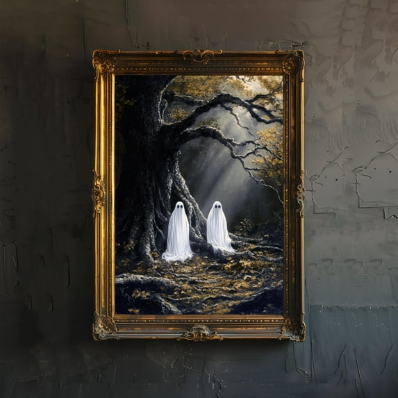 Ghosts Under a Tree Poster Cottagecore Decor Dark Academia Art Enchanted Illustration Vintage Haunting Scene Wall Art Rustic Aesthetic