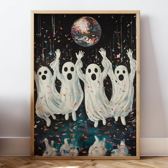 Ghosts Wall Art Poster Disco Ball Print Spooky Wall Decor Trendy Print Wall Decor Aesthetic Poster Wall Art, Modern Wall Decor, 12x18 UNFRAMED