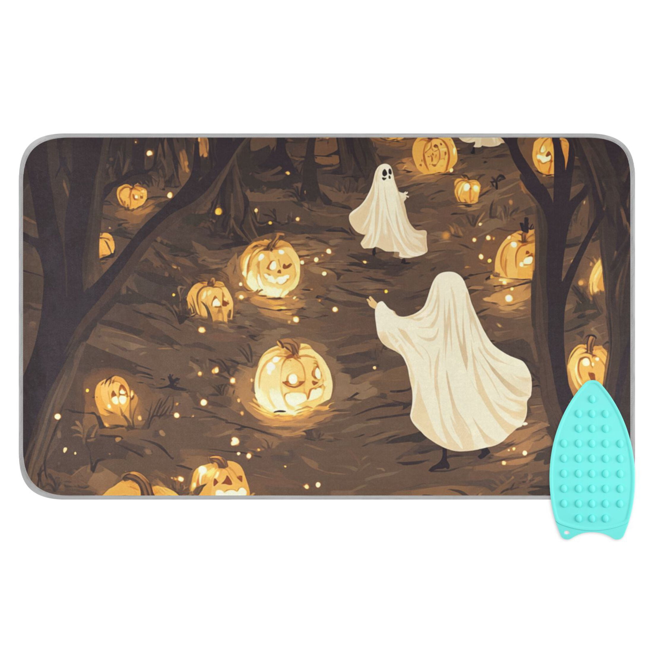 Ghosts and Pumpkin Light Ironing Mat Blanket for Table Top Travel Portable Ironing Board Pad 47.2x27.6 Inch