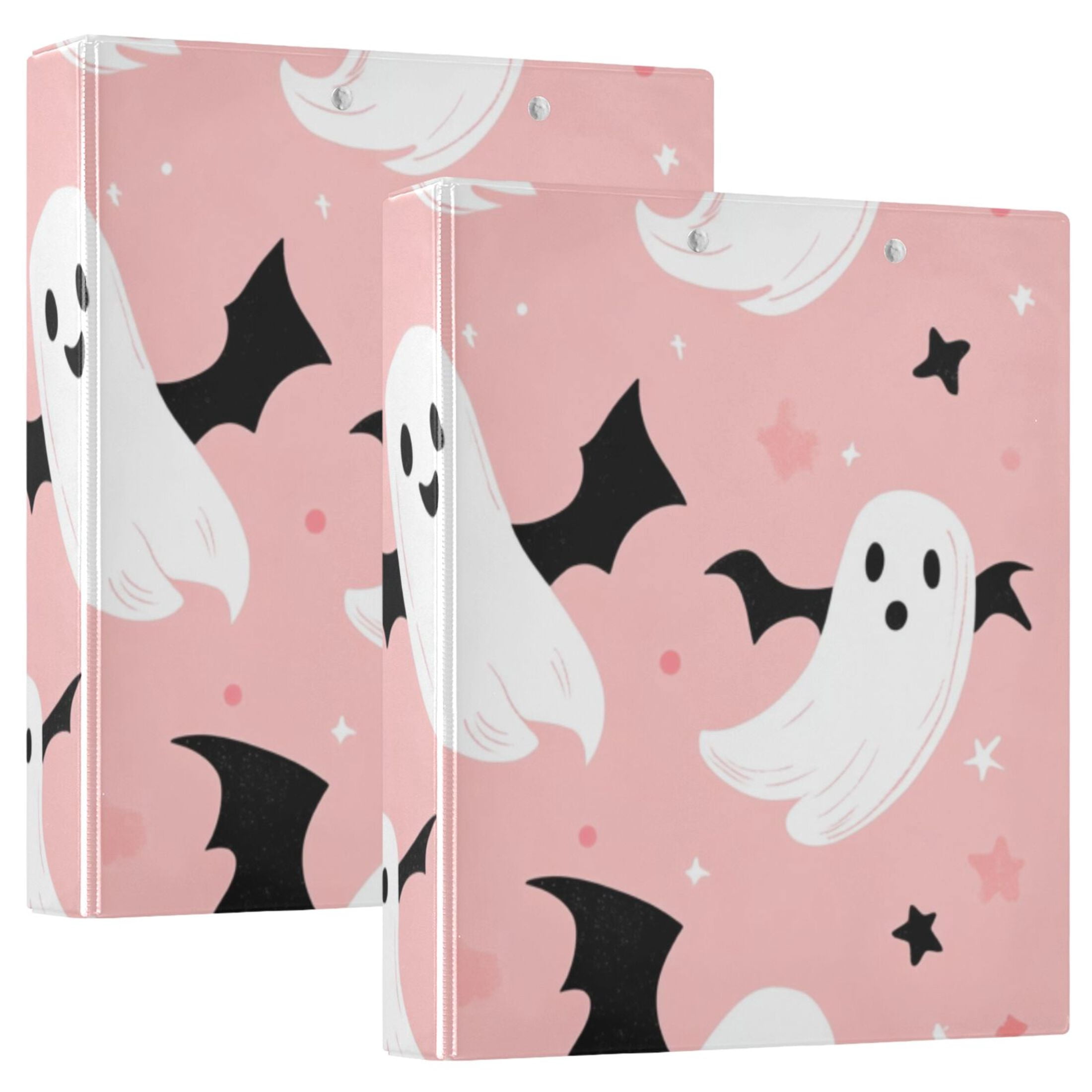 Ghosts and Stars 3 Ring Binders 1.5 inch Hardcover File Folders with Interior Pockets A4 Size Organizer for School Office Hospital Set of 2