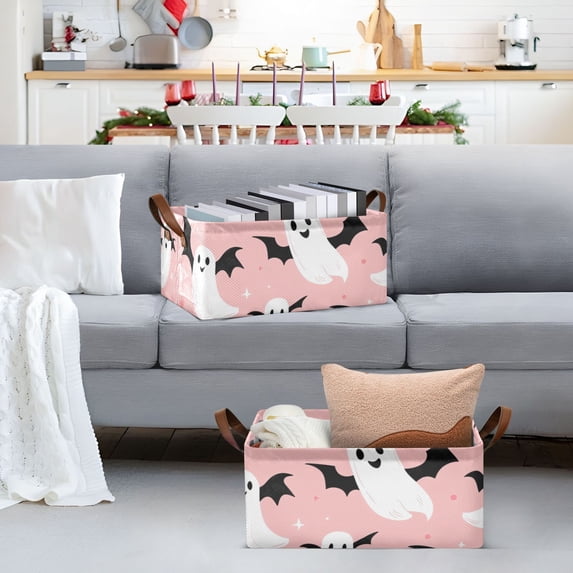 Ghosts and Stars Storage Bins with Handles Foldable Storage Baskets for Shelves Organizer Cloth Baskets