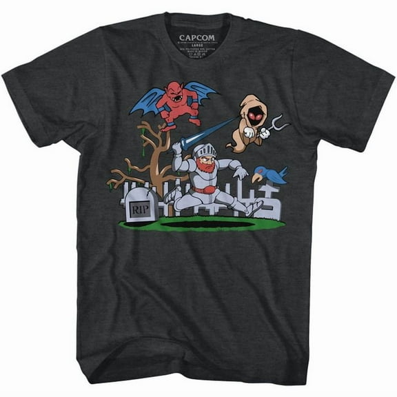 Ghosts n Goblins Graveyard Black Heather Adult T-Shirt 5Xl